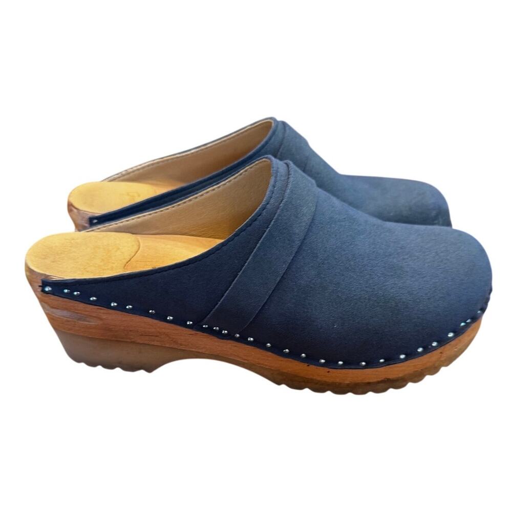 Troentorp Swedish Wood Clogs Navy Blue Nubuck Leather Slip Resistant EU 38/7.5-8